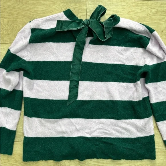 Green and Lavender Preppy Striped Sweater with Velvet Bow - Picture 6 of 9